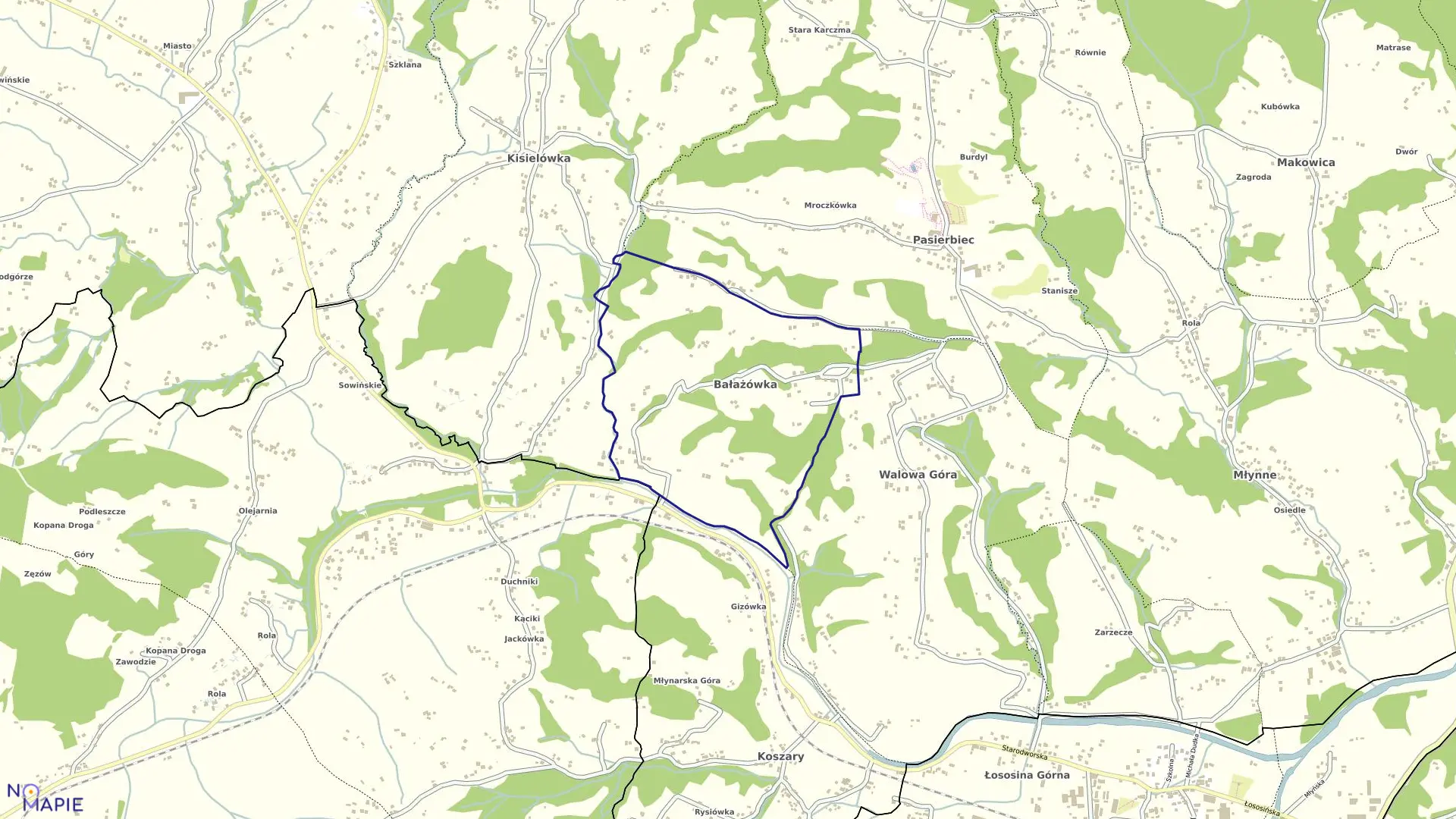 Mapa obrębu Bałażówka w mieście Limanowa