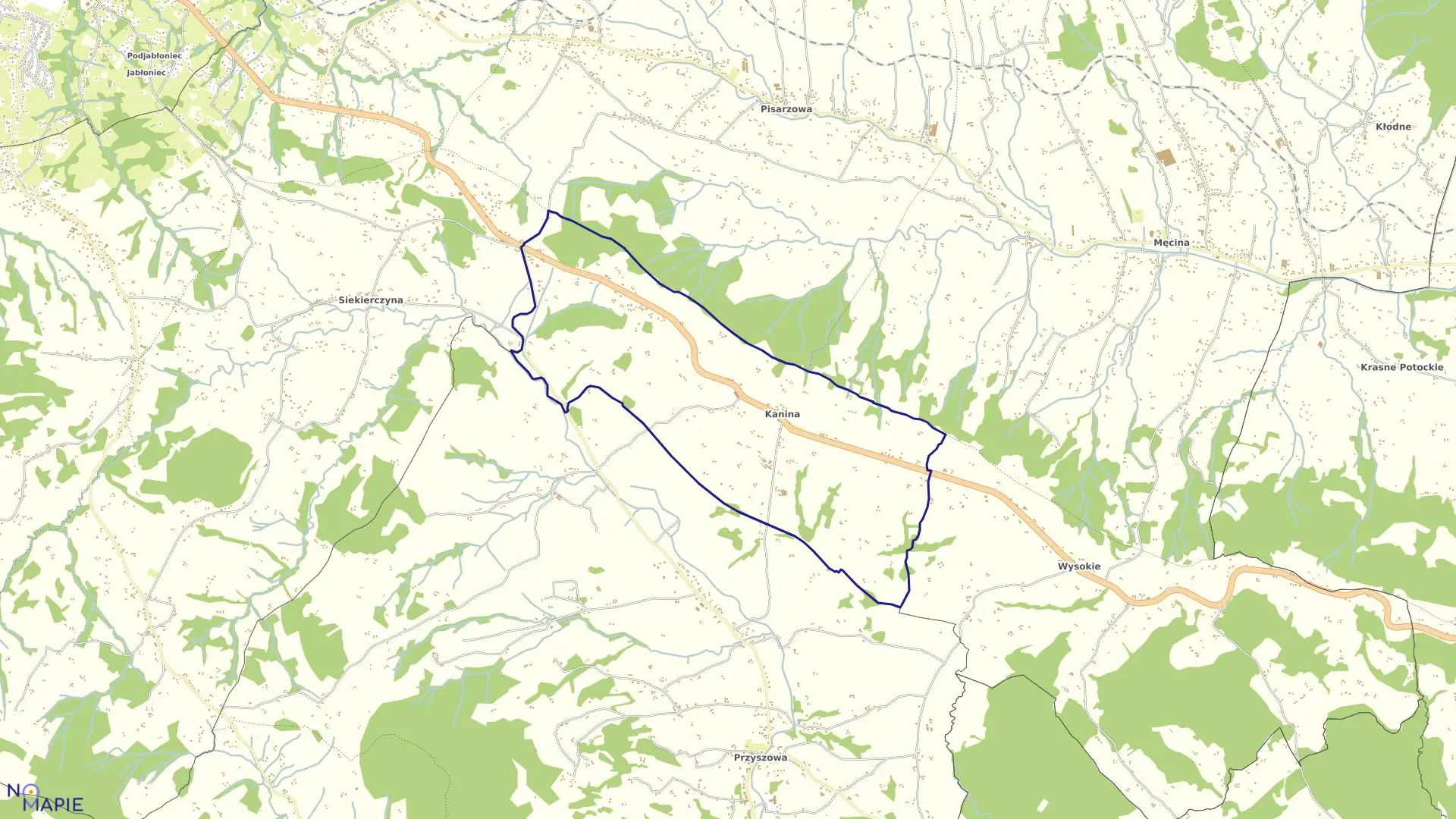 Mapa obrębu Kanina w mieście Limanowa