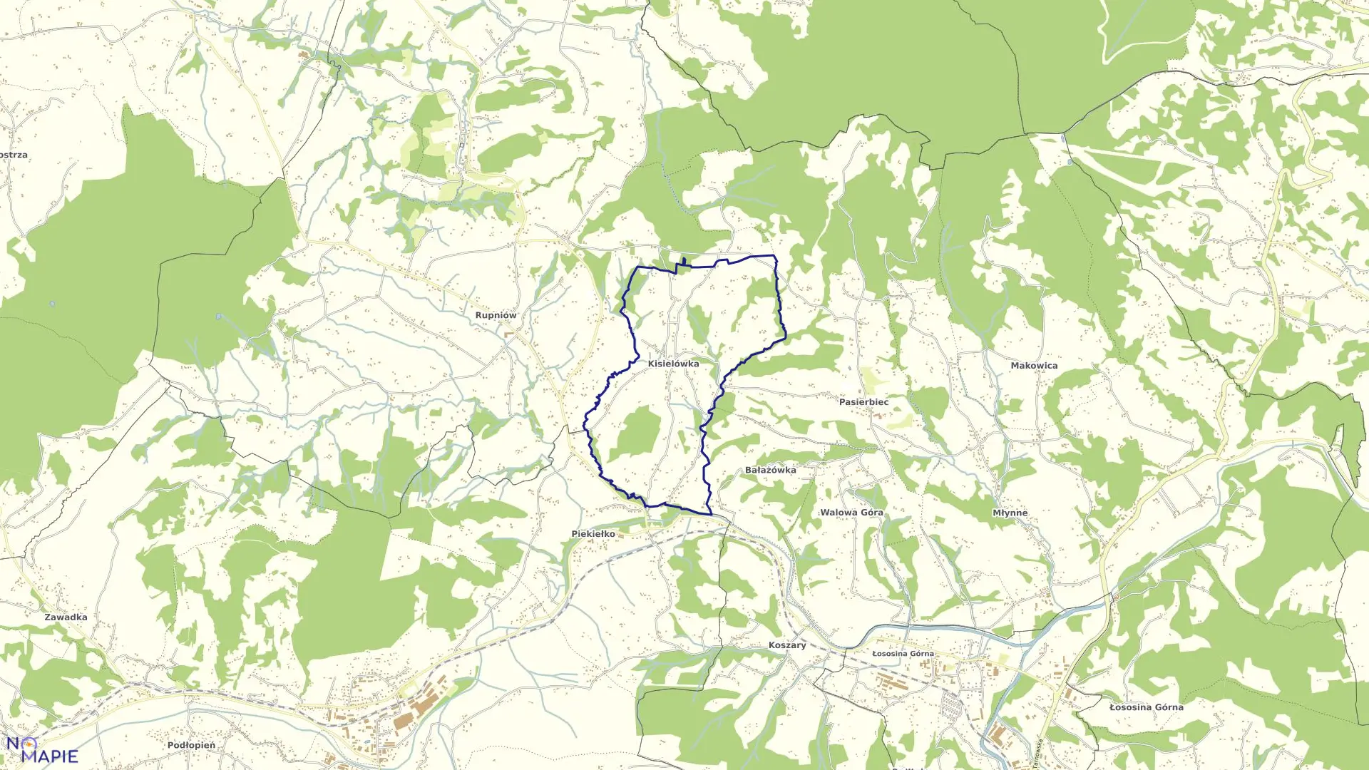 Mapa obrębu Kisielówka w mieście Limanowa