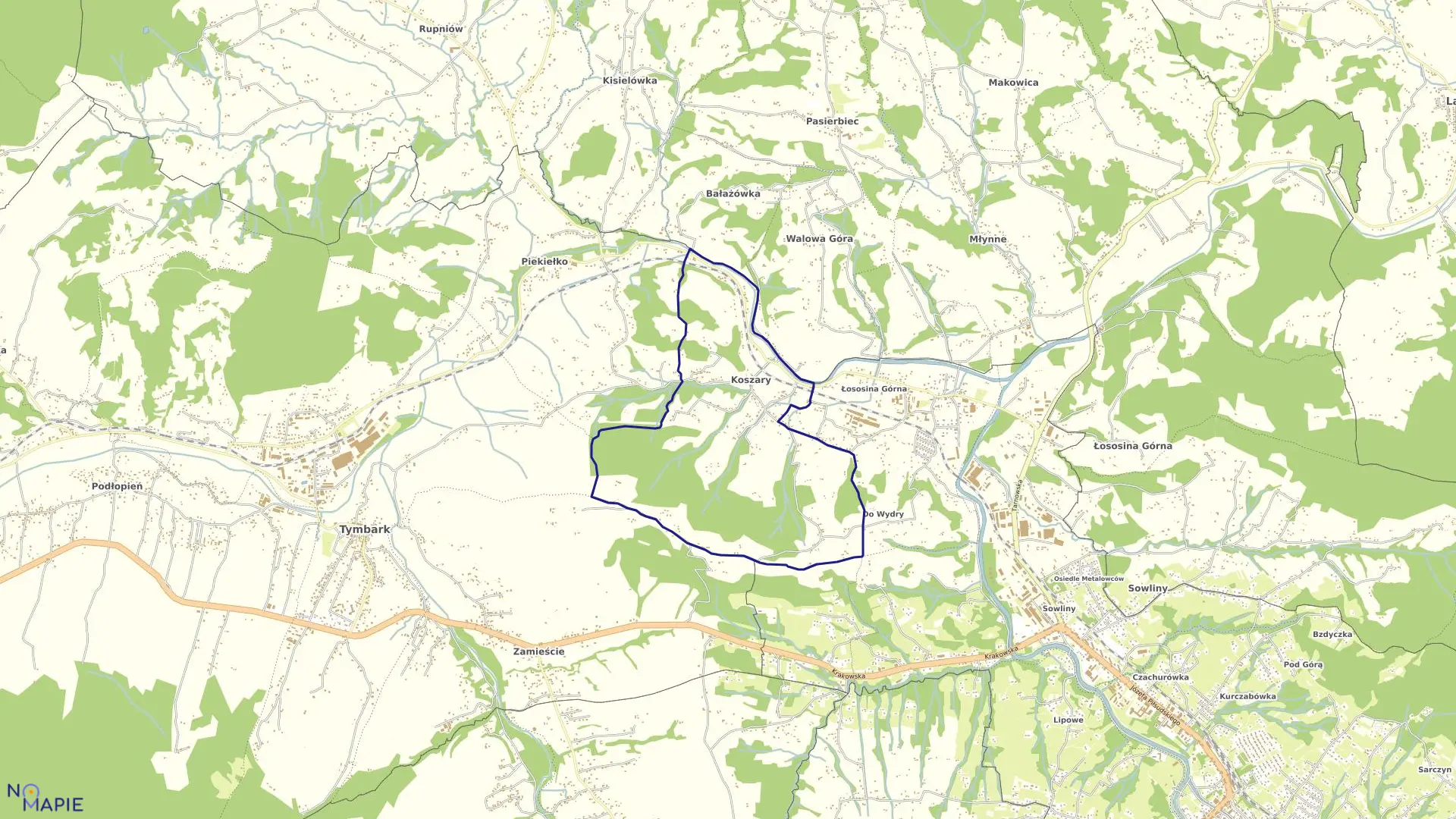 Mapa obrębu Koszary w mieście Limanowa