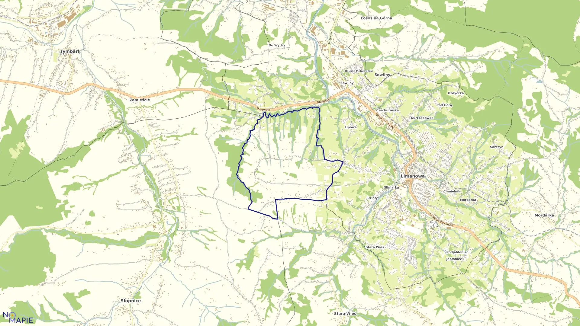 Mapa obrębu Lipowe w mieście Limanowa