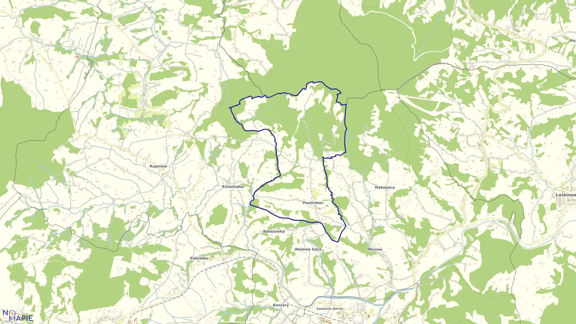 Mapa obrębu Pasierbiec w mieście Limanowa