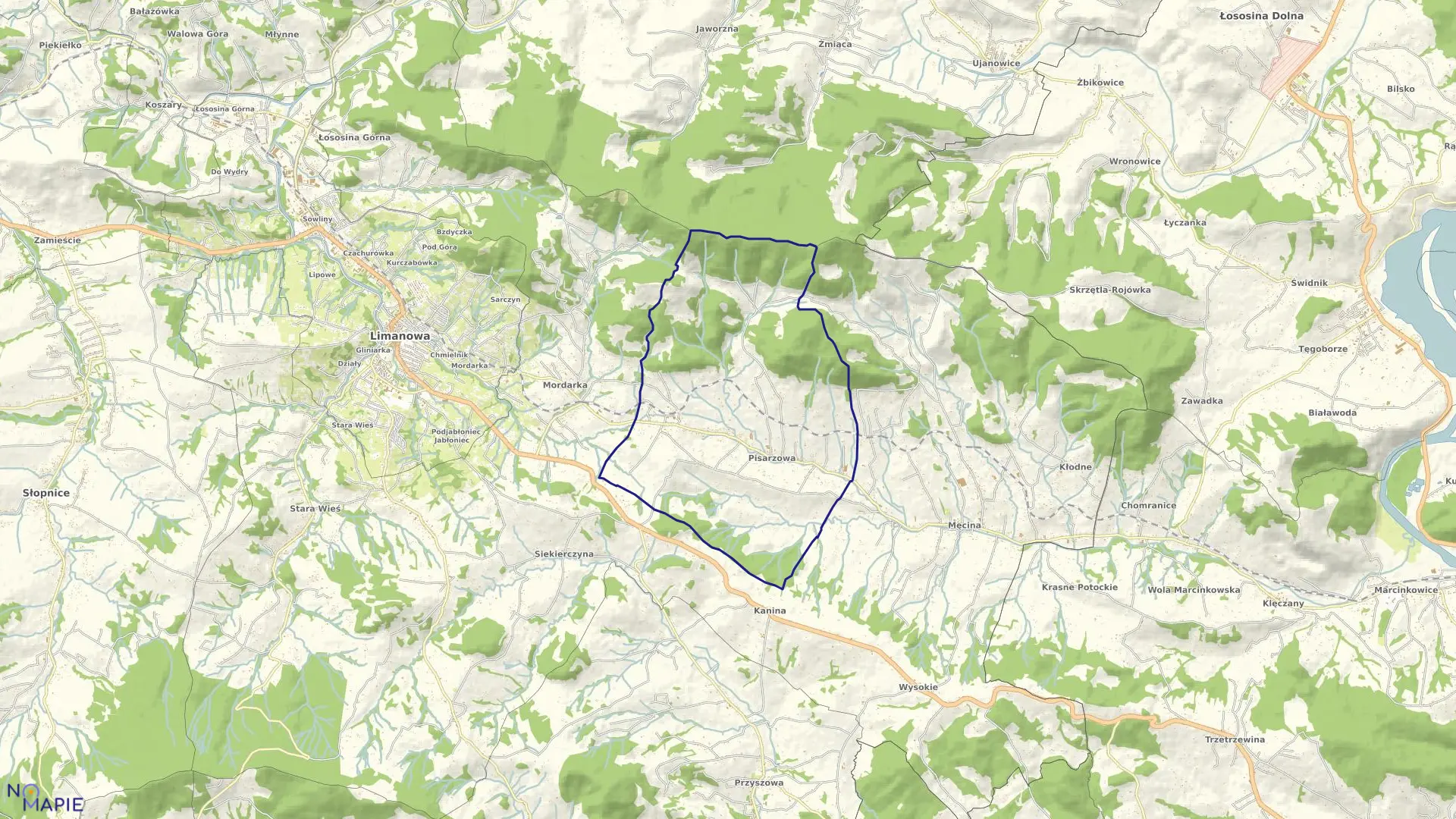 Mapa obrębu Pisarzowa w mieście Limanowa