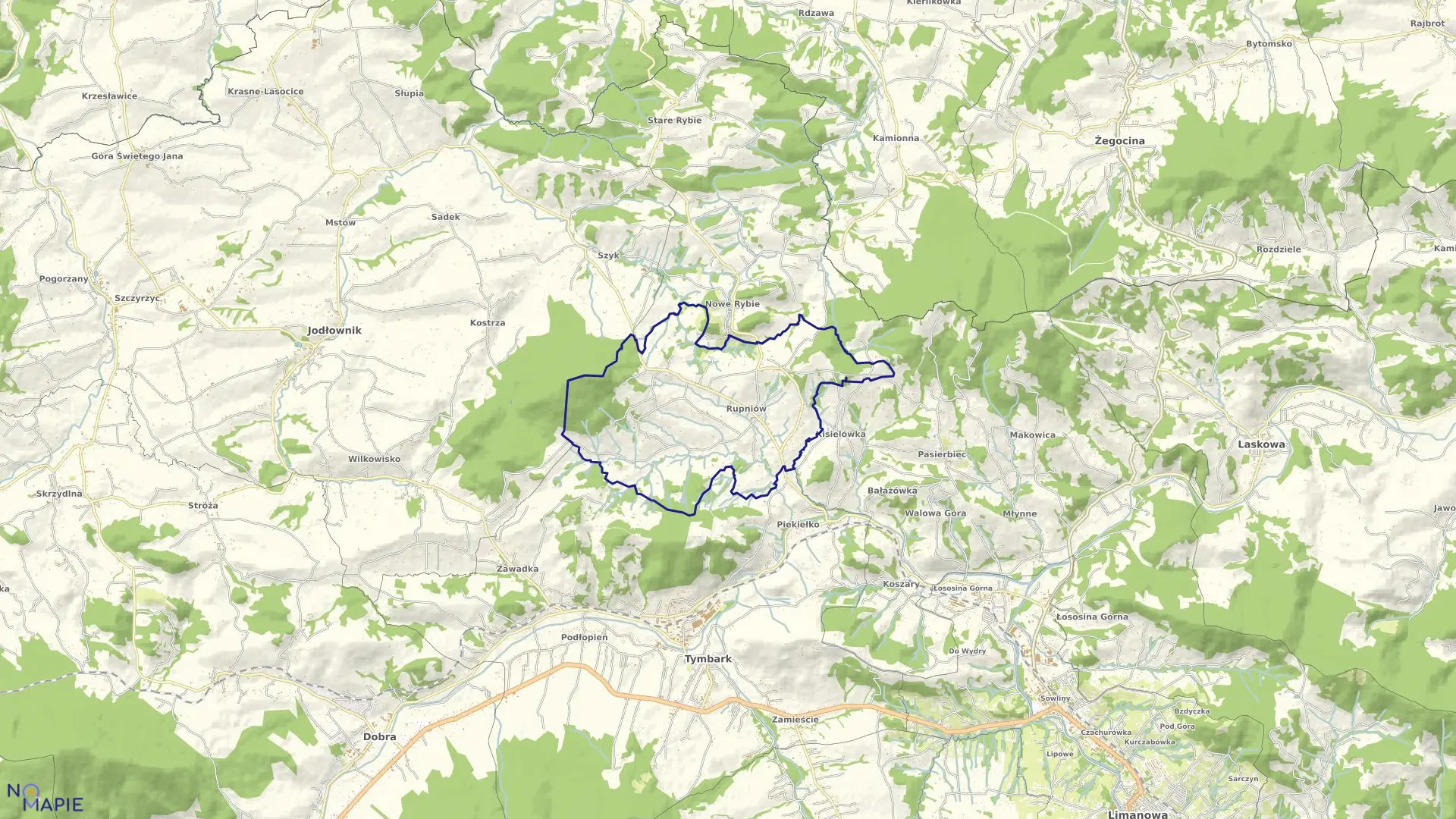 Mapa obrębu Rupniów w mieście Limanowa