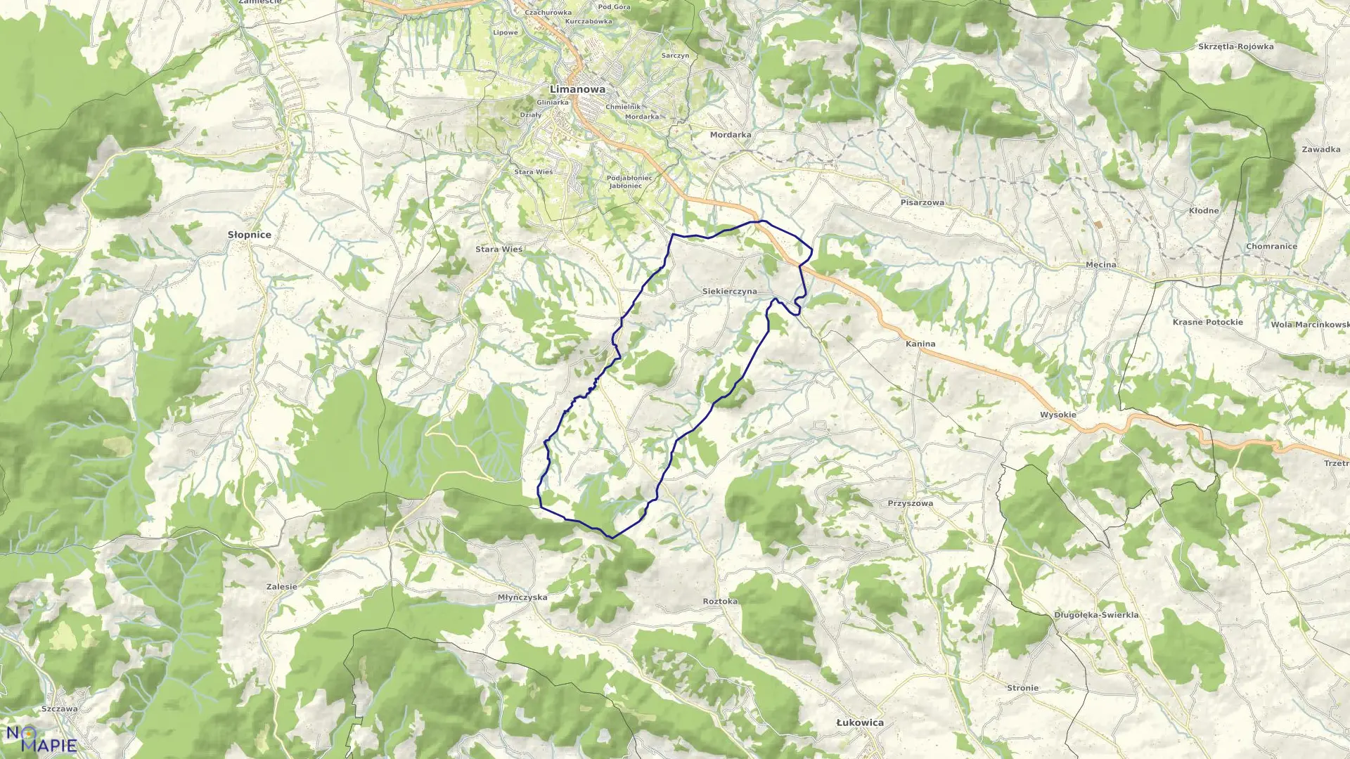 Mapa obrębu Siekierczyna w mieście Limanowa