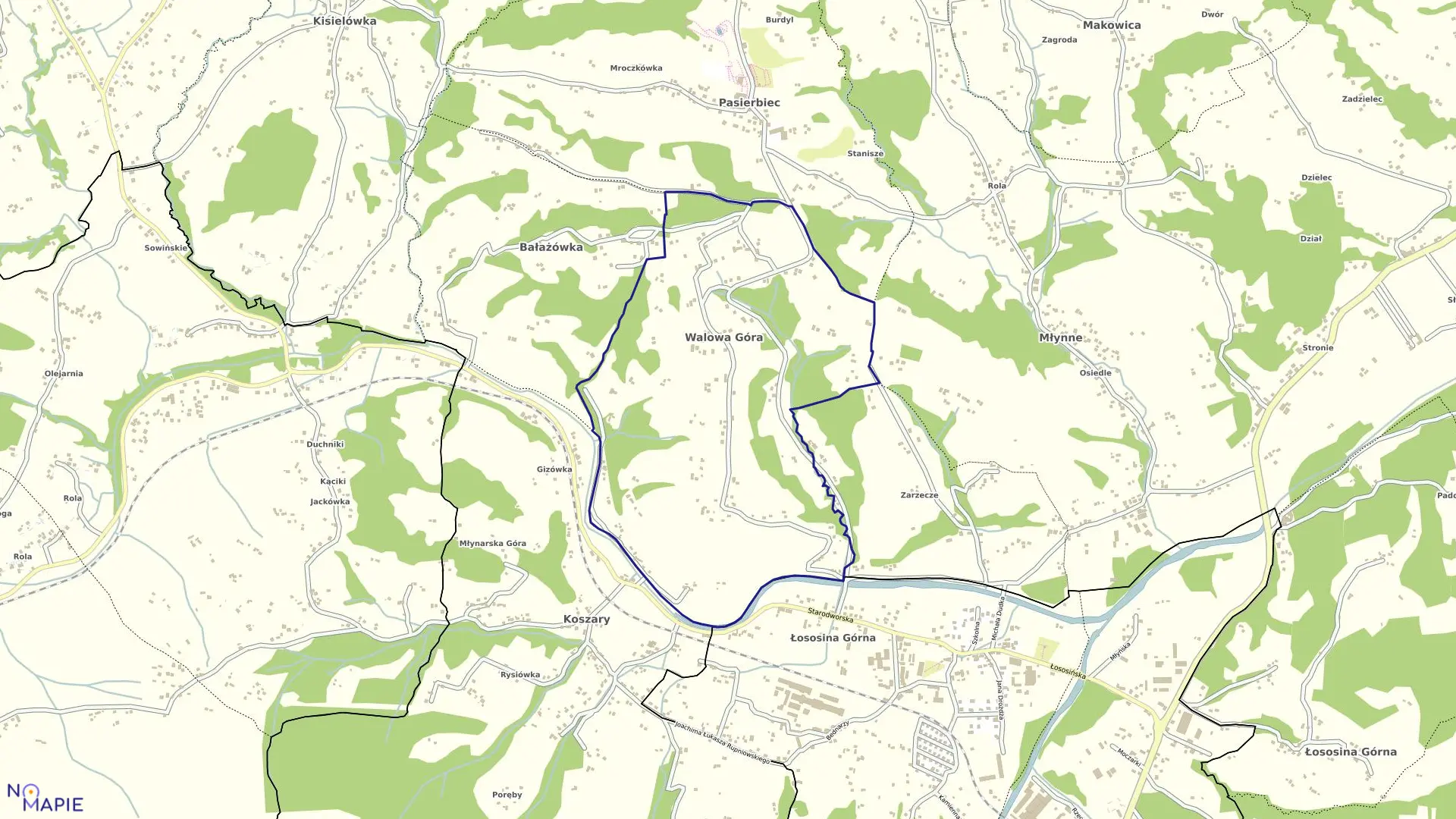 Mapa obrębu Walowa Góra w mieście Limanowa